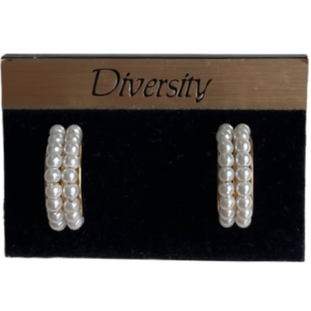 Pearl Cluster Beaded Hoop Gold Post Pierced Earrings